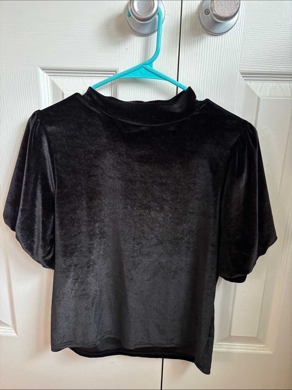 Project Social T Black Velvet Mock Neck Puff Sleeve Top